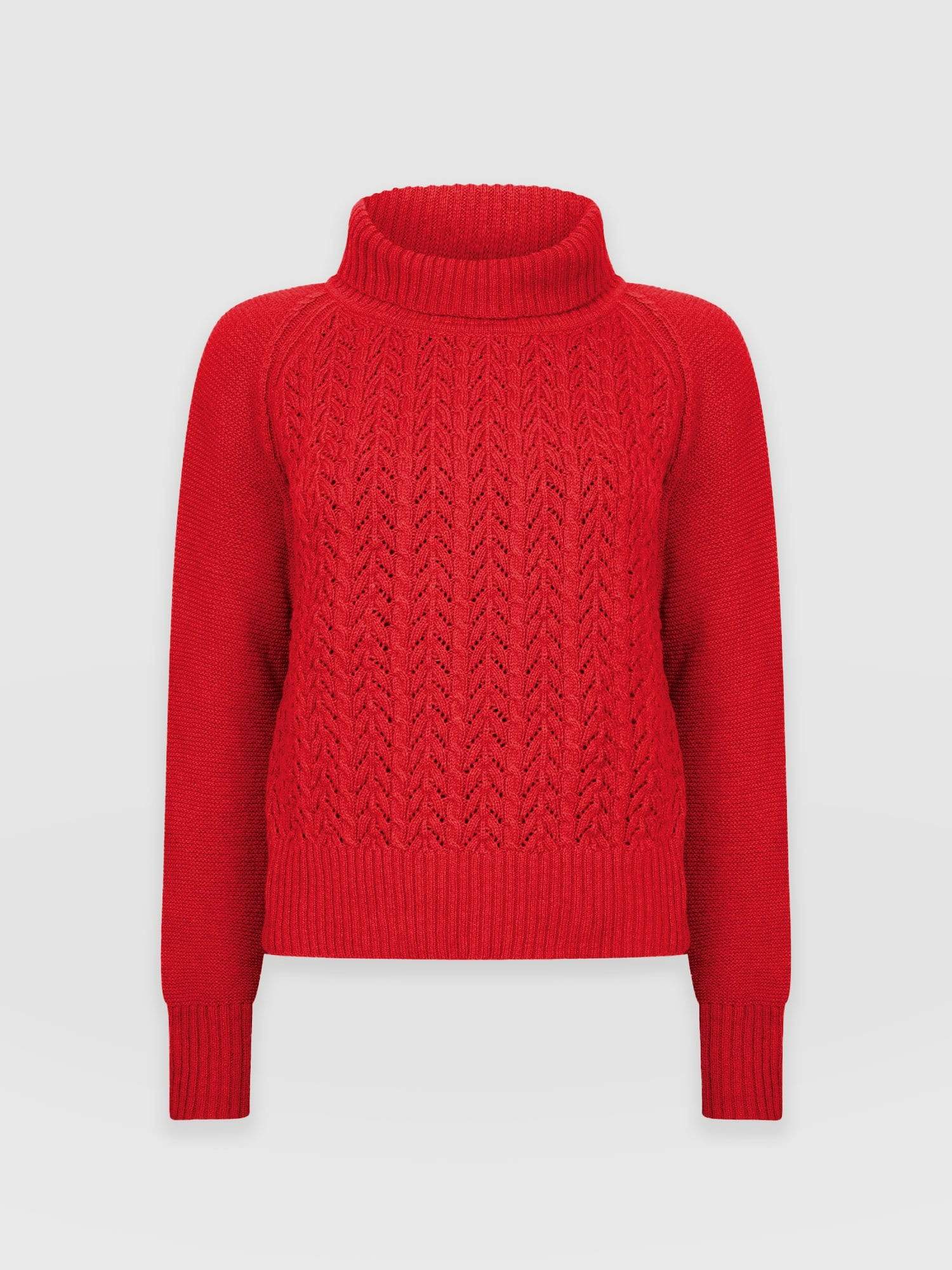 Glen Cable Knit Jumper Red - Women's Jumpers | Saint + Sofia® EU